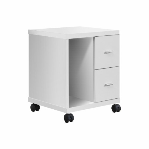 Printer Cart, Rolling File Cabinet, Mobile, Storage, Work, Laminate, White, Perspective: front