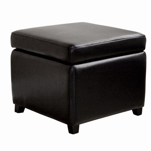 Baxton Studio Black Full Leather Small Storage Cube Ottoman 1