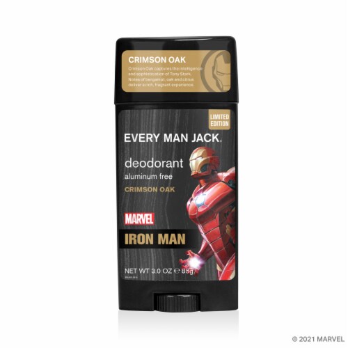 Every Man Jack Mens Deodorant Stick Marvel Iron Man Crimson Oak Aluminum-Free Perspective: front