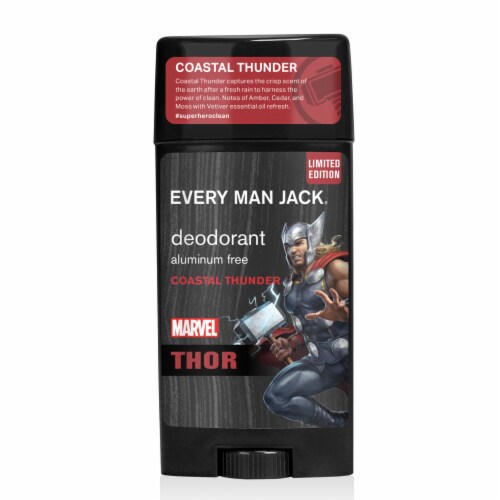 Every Man Jack Mens Deodorant Stick Marvel Thor Coastal Thunder Aluminum-Free Perspective: front