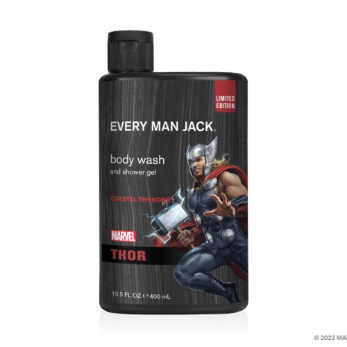 Every Man Jack Mens Hydrating Marvel Thor Body Wash, Coastal Thunder Perspective: front