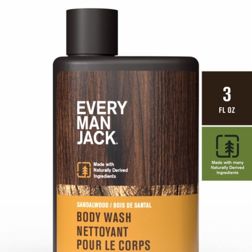Every Man Jack Body Wash Travel Flask, Sandalwood Perspective: front