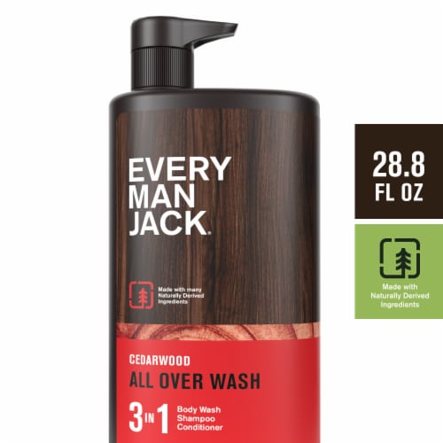 Every Man Jack Men's Hydrating 3-in-1 Body Wash, Shampoo and Conditioner, Cedarwood Perspective: front