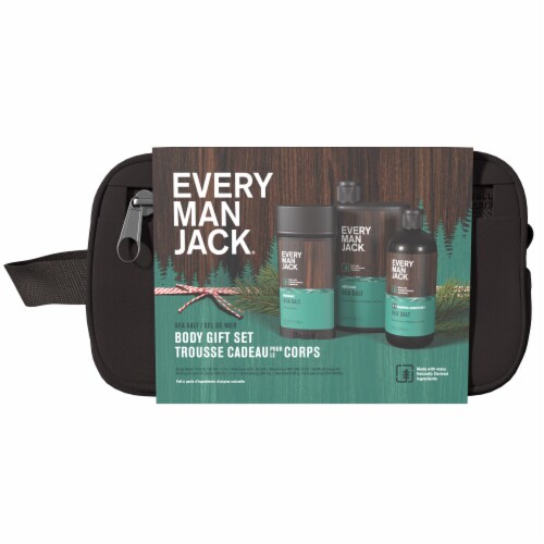 Every Man Jack Sea Salt Holiday Gift Set for Men - Body Wash, Shampoo, Deodorant, and Dopp Kit Perspective: front
