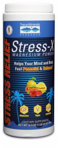 Trace Minerals Research  Stress-X Magnesium Powder Dietary Supplement   Raspberry Lemon Perspective: front