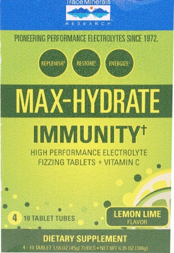 Trace Minerals Research  Max-Hydrate Immunity+ Box    Lemon Lime Perspective: front