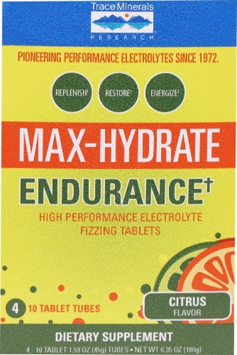 Trace Minerals Research  Max-Hydrate Endurance+ Box   Citrus Perspective: front