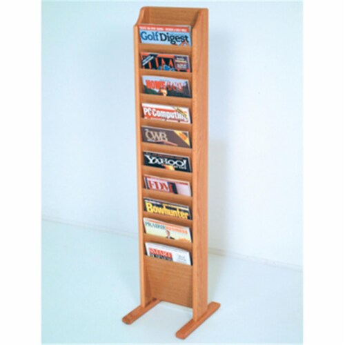 Wooden Mallet MR10-FSLO Cascade Free Standing 10 Pocket Magazine Rack in Light Oak Perspective: front