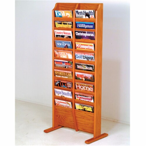 Wooden Mallet MR20-FSMO Cascade Free Standing 20 Pocket Magazine Rack in Medium Oak Perspective: front