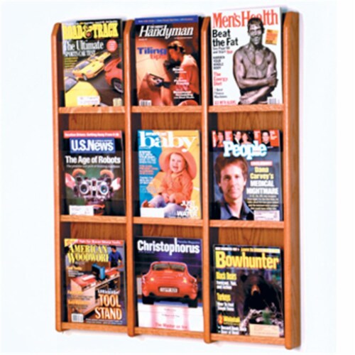 Wooden Mallet MM-9MO Divulge 9 Magazine Wall Display in Medium Oak Perspective: front