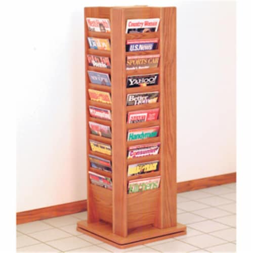 Wooden Mallet MR40-SPMO Cascade Spinning Floor Display with 40 Magazine Pockets in Medium Oak Perspective: front