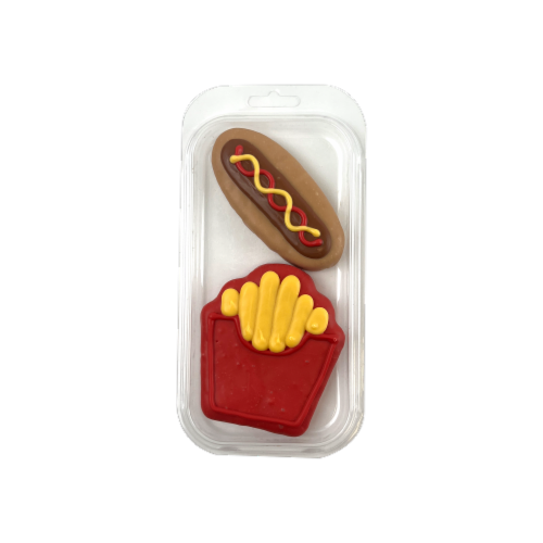 Wufers Hot Dog & Fries Dog Treat Pack Perspective: front
