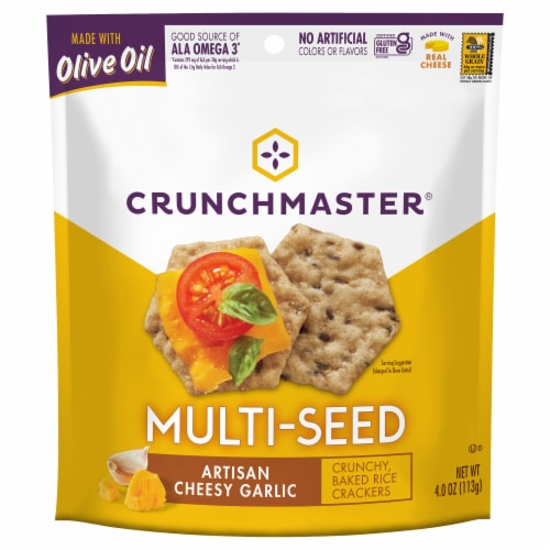 Crunchmaster® Multi-Seed Artisan Cheesy Garlic Bread Crackers Perspective: front