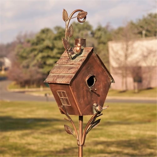 Zaer ZR192025-C Saran Birdhouse Sherry Stake, Antique Copper Perspective: front