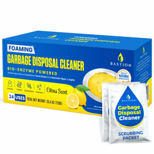 Garbage Disposal Cleaner and Deodorizer - 24-Count (6-Month Supply) Foaming Lemon Scented Perspective: front