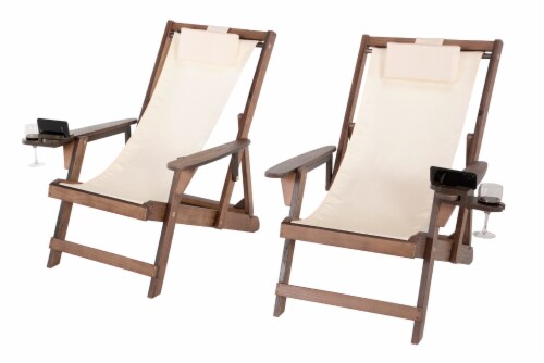 Romantic Collection Canvas Sling Chair with Cup and Wine Holder (Set of 2) Perspective: front