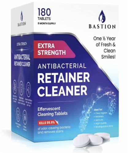Bastion Retainer Cleaner & Denture Cleanser - 180 Effervescent Tablets - 6 Month Supply Perspective: front