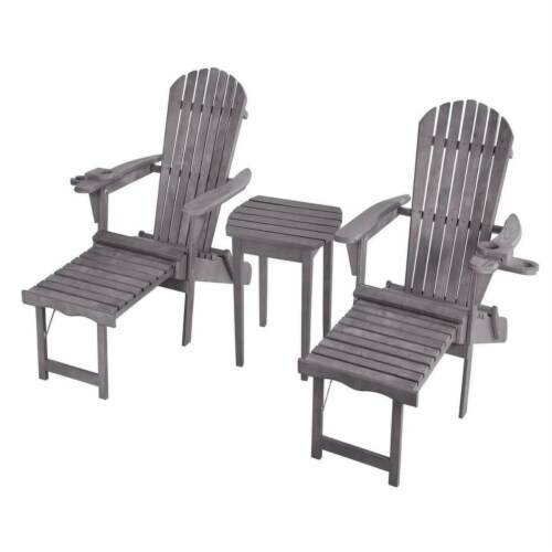 Oceanic Collection Adirondack Chaise Lounge Chair Foldable, cup and glass holder, built in ot Perspective: front