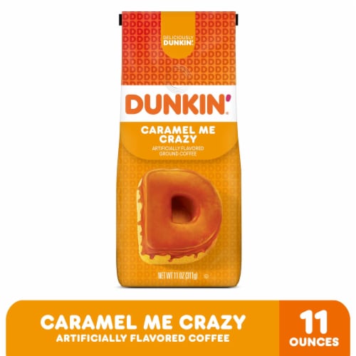 Dunkin’ Caramel Me Crazy Ground Coffee Perspective: front