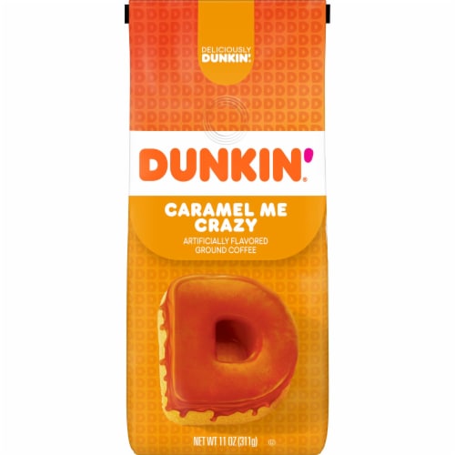Dunkin’ Caramel Me Crazy Ground Coffee Perspective: front