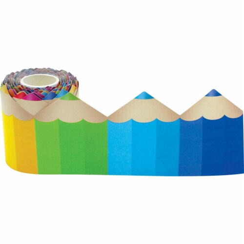 Colored Pencils Die-Cut Rolled Border Trim, 50 Feet Perspective: front