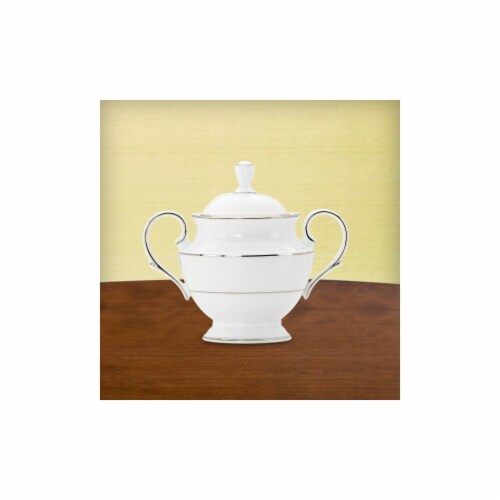 Lenox 814740 Opal Innocence Stripe Sugar Bowl With Lid Perspective: front