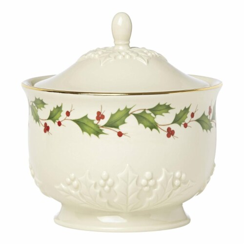 Lenox Holiday Dinnerware Carved Treat Jar Perspective: front