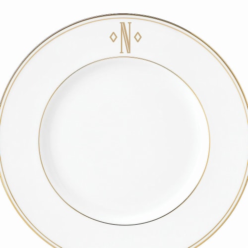 Lenox 9 in. dia. Federal Gold Monogram Block Accent Plate - N Perspective: front