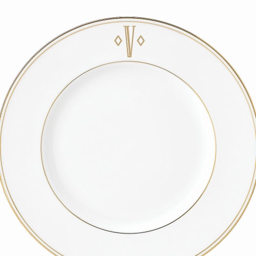 Lenox 9 in. dia. Federal Gold Monogram Block Accent Plate - V Perspective: front