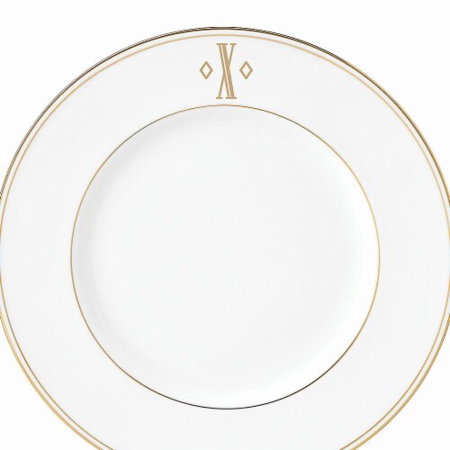 Lenox 9 in. dia. Federal Gold Monogram Block Accent Plate - X Perspective: front