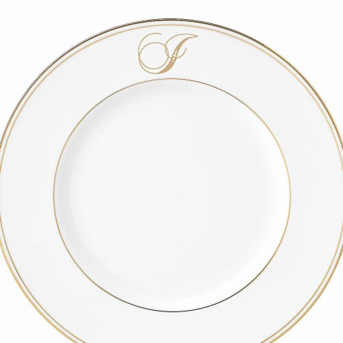 Lenox 9 in. dia. Federal Gold Monogram Script Accent Plate - I Perspective: front