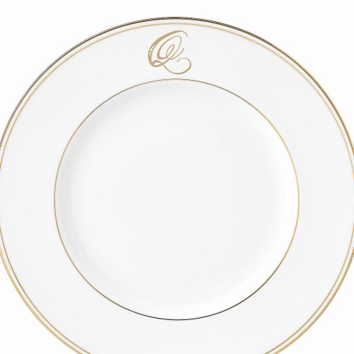 Lenox 9 in. dia. Federal Gold Monogram Script Accent Plate - Q Perspective: front