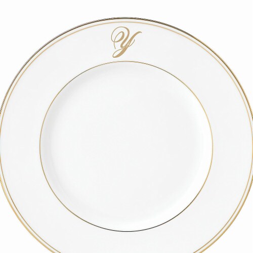 Lenox 9 in. dia. Federal Gold Monogram Script Accent Plate - Y Perspective: front
