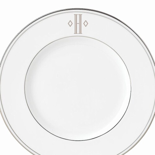 Lenox 9 in. dia. Federal Platinum Monogram Block Accent Plate - H Perspective: front