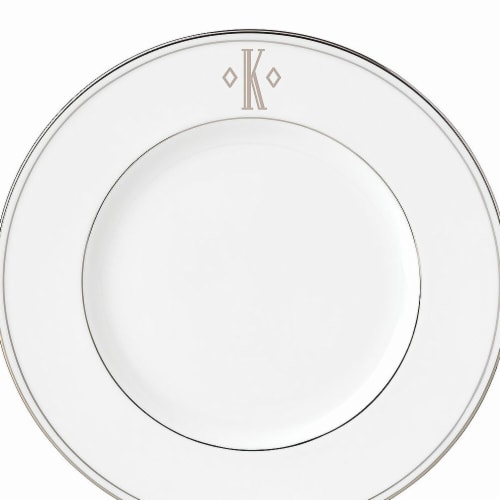 Lenox 9 in. dia. Federal Platinum Monogram Block Accent Plate - K Perspective: front