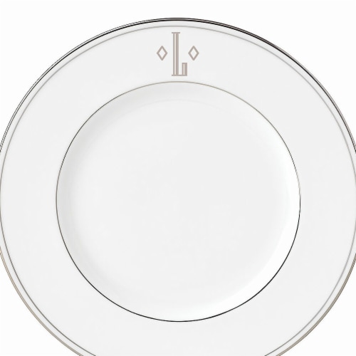 Lenox 9 in. dia. Federal Platinum Monogram Block Accent Plate - L Perspective: front