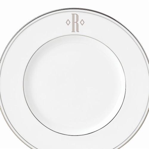 Lenox 9 in. dia. Federal Platinum Monogram Block Accent Plate - R Perspective: front