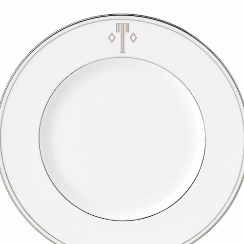 Lenox 9 in. dia. Federal Platinum Monogram Block Accent Plate - T Perspective: front