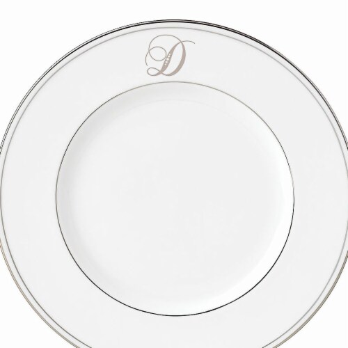 Lenox 9 in. dia. Federal Platinum Monogram Script Accent Plate - D Perspective: front