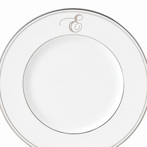 Lenox 9 in. dia. Federal Platinum Monogram Script Accent Plate - E Perspective: front