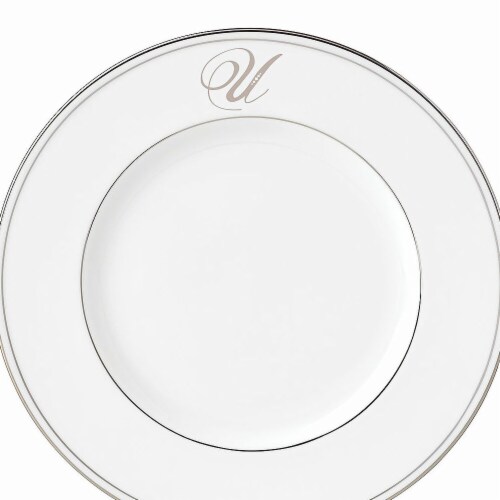 Lenox 9 in. dia. Federal Platinum Monogram Script Accent Plate - U Perspective: front