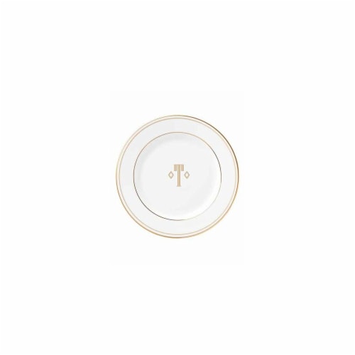 Lenox 6.3 in. dia. Federal Gold Monogram Block Tidbit Plate - T Perspective: front