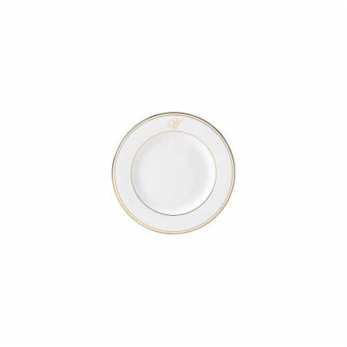 Lenox 8 in. dia. Federal Gold Monogram Script Salad Plate - U Perspective: front