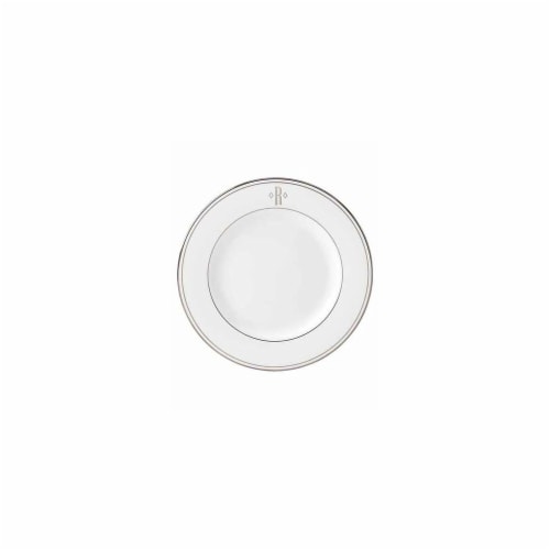 Lenox 8 in. dia. Federal Platinum Monogram Block Salad Plate - R Perspective: front