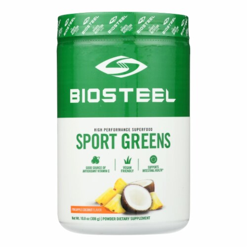 BioSteel Pineapple Coconut Sport Greens Powder Dietary Supplement Perspective: front