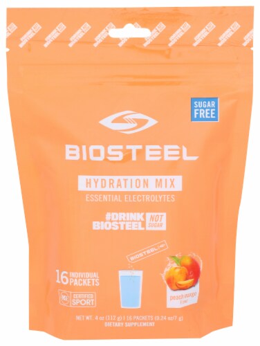 BioSteel Peach Mango Hydration Drink Mix Packets Perspective: front