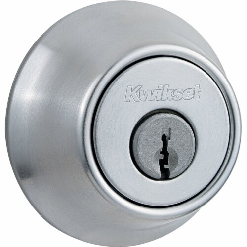 Kwikset Satin Chrome Adjustable Latch Double Cylinder Deadbolt Perspective: front