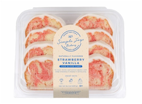 Simple Joys Bakery Strawberry Vanilla Iced Sliced Cake Perspective: front