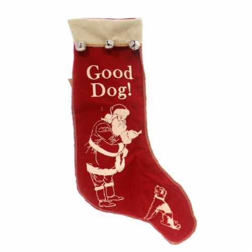 Christmas GOOD DOG STOCKING Fabric Santa Jingle Bells Puppy 16696 Perspective: front