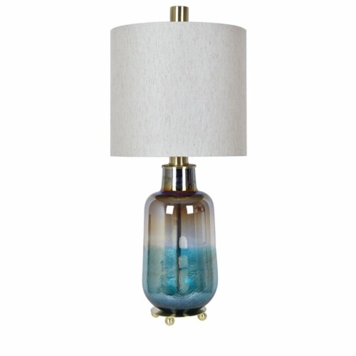 Blue Ava Table Lamp  32.5 Ht. Glass&Metal Teal Antique Brass Finish Perspective: front
